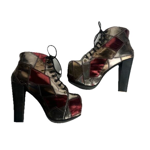 jeffrey campbell patchwork Patch litas platform bootie lace up boots size 6.5 - Picture 7 of 9